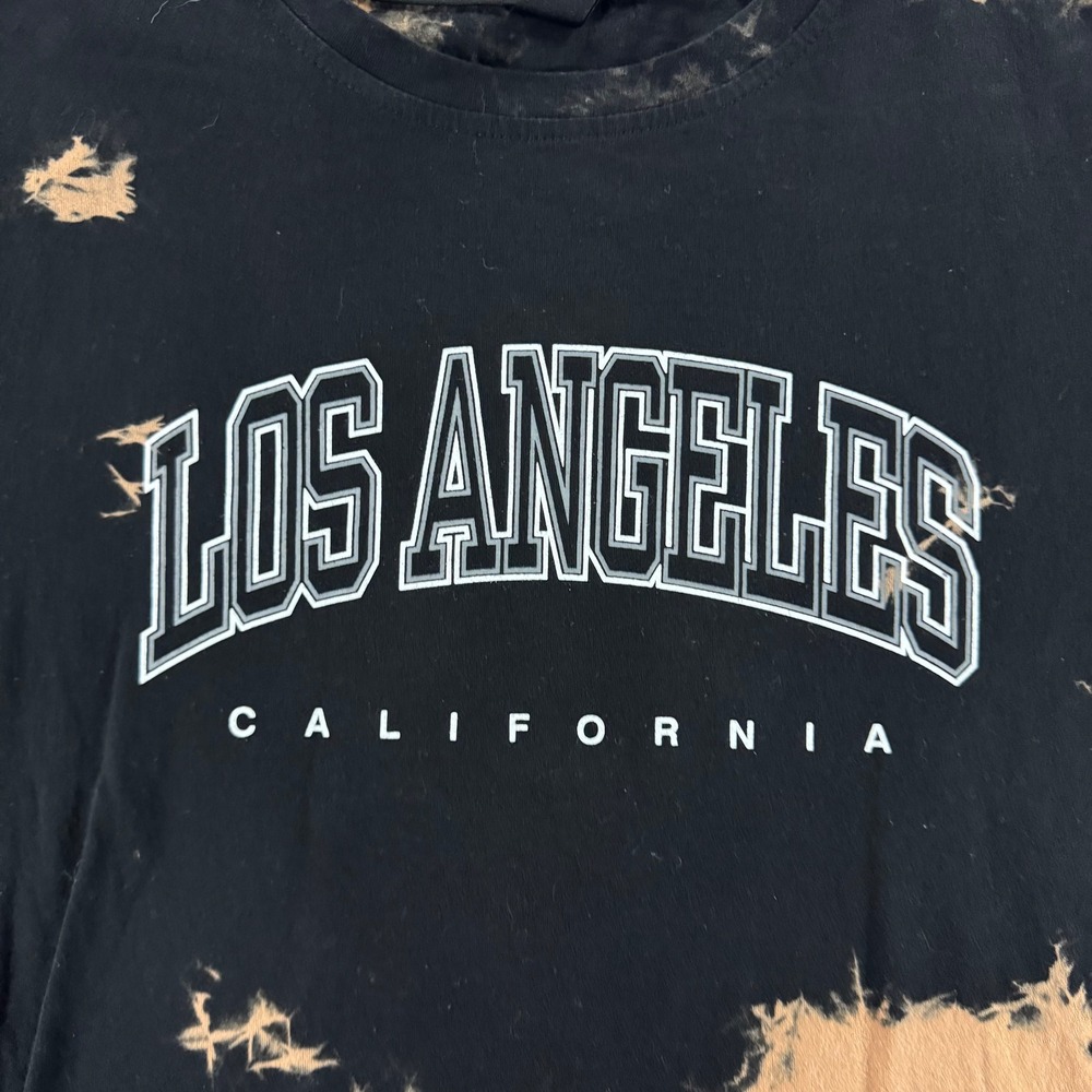 ROMWE Black Los Angeles California Tie Dye Bleach Graphic T Shirt Size Large - Picture 3 of 8